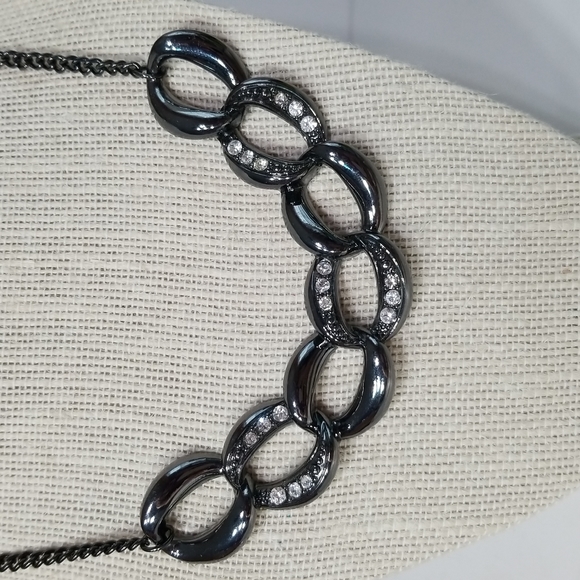 5/$25🌴Gun Metal Linked Rhinestones Accented Necklace - Picture 2 of 5